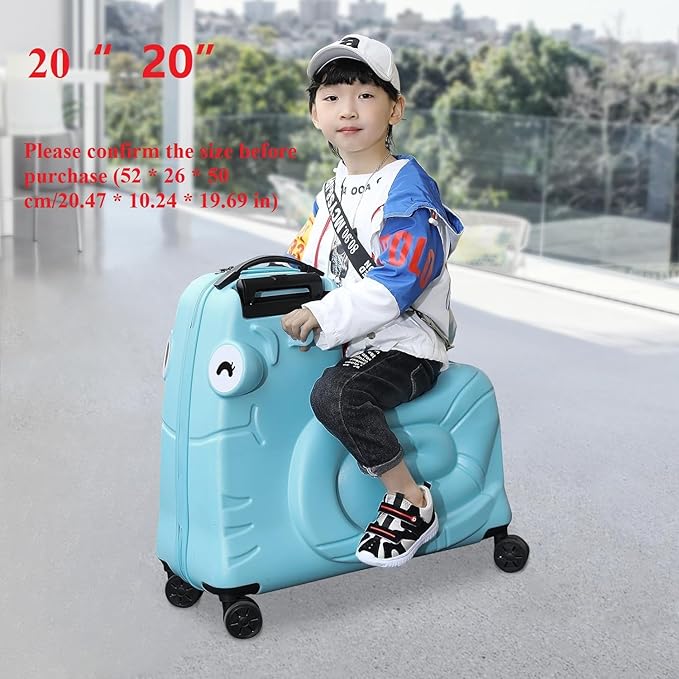 CNCEST 20" Kid's Ride-On Travel Suitcase with Wheels, Carry Trolley Luggage with Password Lock, Children's Ride-On Trolley for Children's Day Gift, Festival Gift