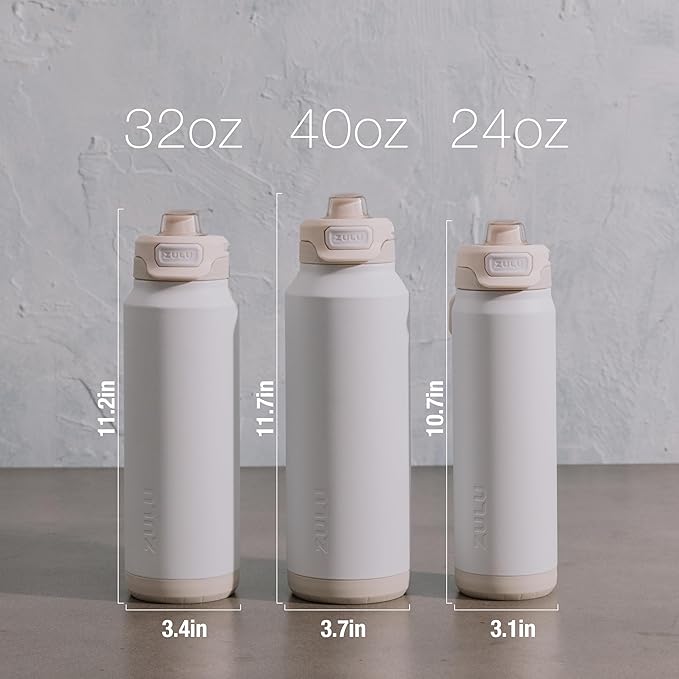 ZULU Powerfill Pro 24oz Stainless Steel Water Bottle with Quick Fill Lid, Triple Walled Vacuum Insulated Metal, Leak Proof Locking Lid, Sip and Chug, Reusable BPA Free, Sherbert