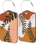Boho Abstract Leaves Luggage Tag for Suitcase 2 Pack Leather Luggage Tag with Privacy Flap Name ID Label and Metal Loop for Women Men Travel