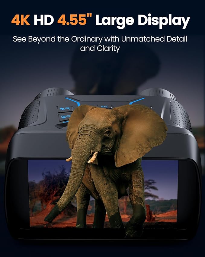 Upgraded Night Vision Goggles, 4k Night Vision Binoculars, 4.55" Large Display, 1312 FT Full Dark, 32GB, 8X Digital Zoom, 36MP 7-L IR Night Vision for Camping, Bird Watching, Hunting, Gifts for Dad
