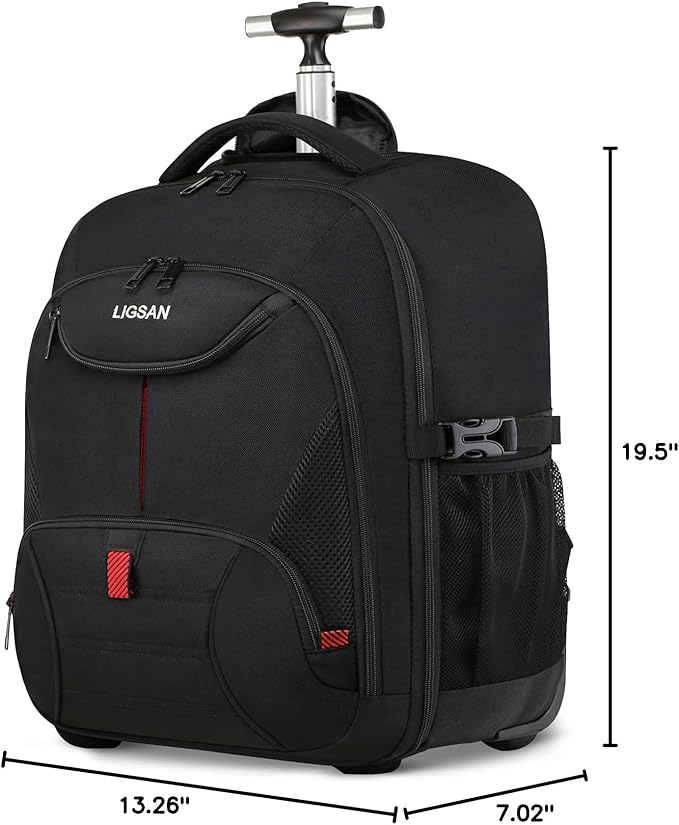 Rolling Backpack, Large Backpack with Wheels for Men Women Adults, 17inch Waterproof Wheeled Travel Laptop Backpack Carry on Luggage Bag Trolley Suitcase Business College School Computer Bookbag,Black
