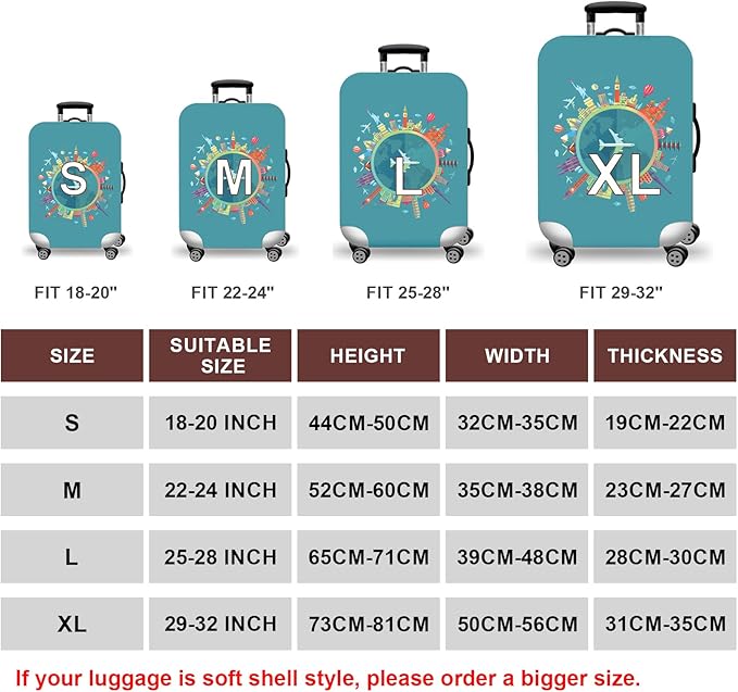WUJIAONIAO Travel Luggage Cover Baggage Suitcase Cover Protector Skins 18-32 Inch (A15 Go Travel, L (for 25-28 inch luggage))