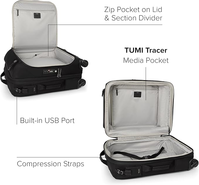TUMI - Voyageur Leger 4 Wheeled Luggage - Women's Lightweight and Spacious, Sleek Silhouette, Durable Premium Suitcase - 21.8" Continental Expandable Carry-On, Black with Gunmetal Hardware