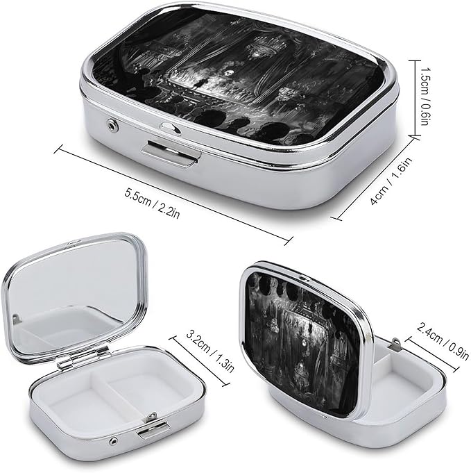 Metal 2 Compartment Pill Organizer Travel Friendly Portable Compact Pill Box Cute Pill Case,for Pocket Wallets Daily Portable Medicine Vitamin Tablet Storage (A Dark Stage)