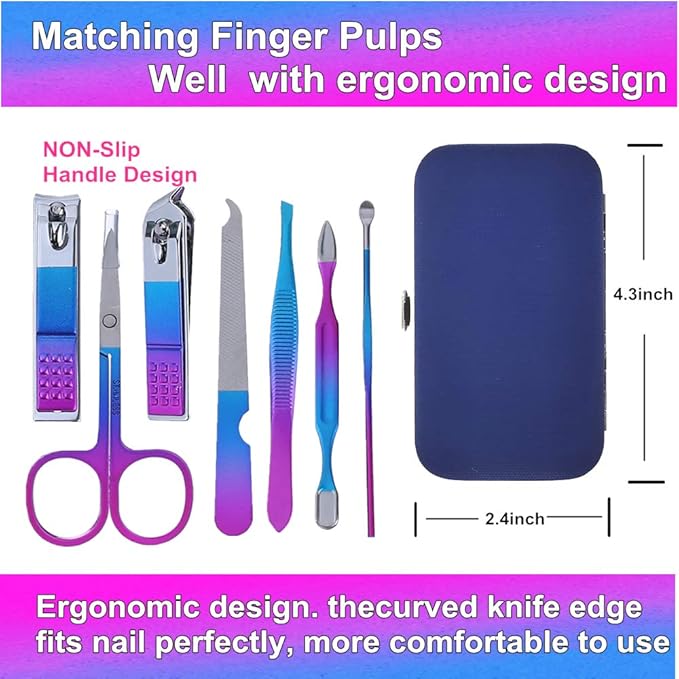 7pcs Manicure set, Nail Clippers Kit, Stainless Steel Manicure Kit, Nail Clipping Tools Portable Travel Grooming Kit, The Best Gift with Luxurious Case(Multicolor)