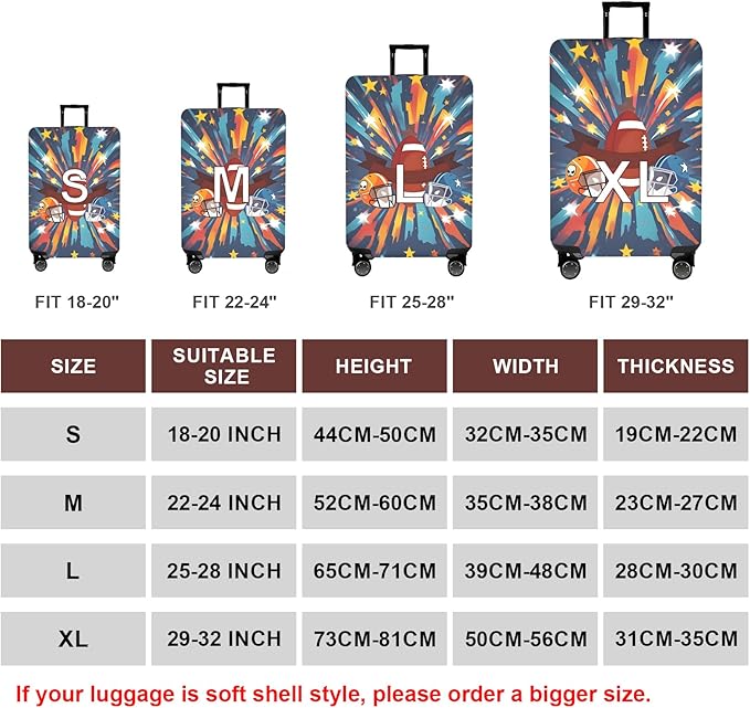 WUJIAONIAO Travel Luggage Cover Baggage Suitcase Cover Protector Skins 18-32 Inch (Rugby, L (for 25-28 inch luggage))
