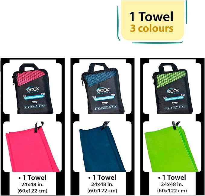 Outdoors Microfiber Towel Fast Drying Soft Feel Fast Action Drying for Gym Beach Outdoors Travel Yoga Camping Compact Size 1 Piece 24x48 in Red MFT1P24RD