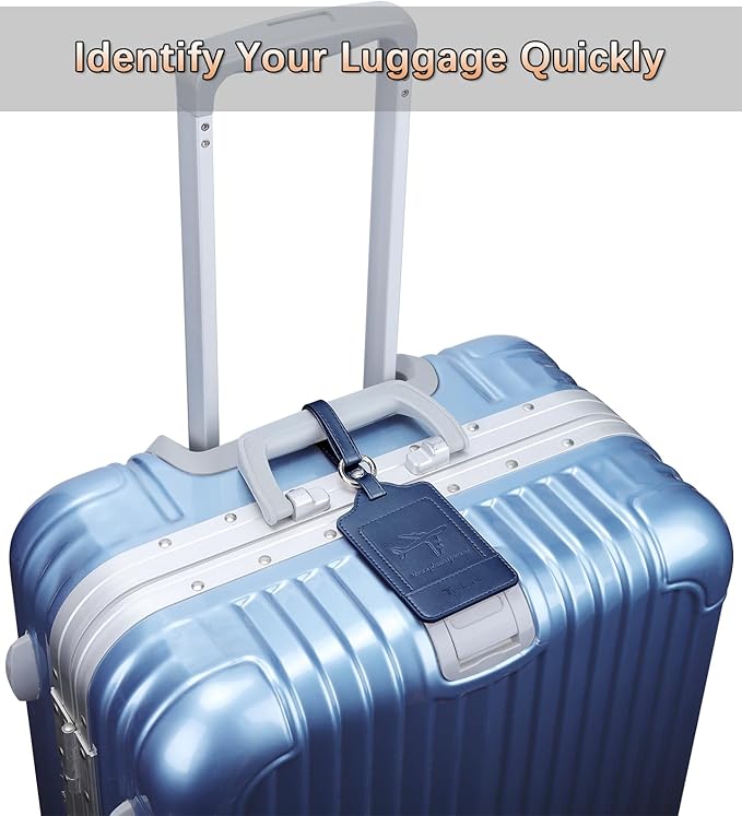 Teskyer Luggage Tags, 3 Pack Premium PU Leather Luggage Tags for Suitcases, Privacy Protection Travel Bag Tags, Blue