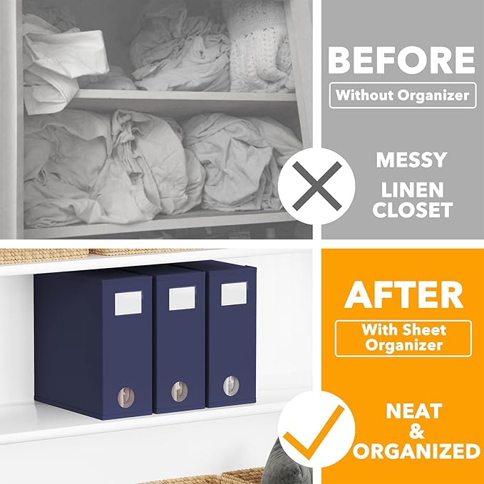 SpaceAid 3 Pack Bed Sheet Organizers and Storage, Foldable Sheet Organizer for Linen Closet, Sheets Set Folder Keeper with Window XL (Queen & King Size) Bedding Container (Navy Blue, 3 Pack)