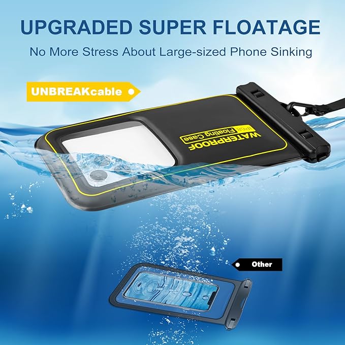 Large Waterproof Phone Pouch Floating, Phone Case Friendly, Up to 7.2'' Cell Phone Dry Bag, IP68 Waterproof Phone Case for iPhone Samsung Galaxy Google, Black