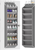 Over The Door Shoe Organizer Storage Fit 16-24 Pairs Hanging Shoe Rack Organiser for Closet Door, Deep Pocket Shoe Holder for Sneakers,Boots Storage(2 Pack Gray)