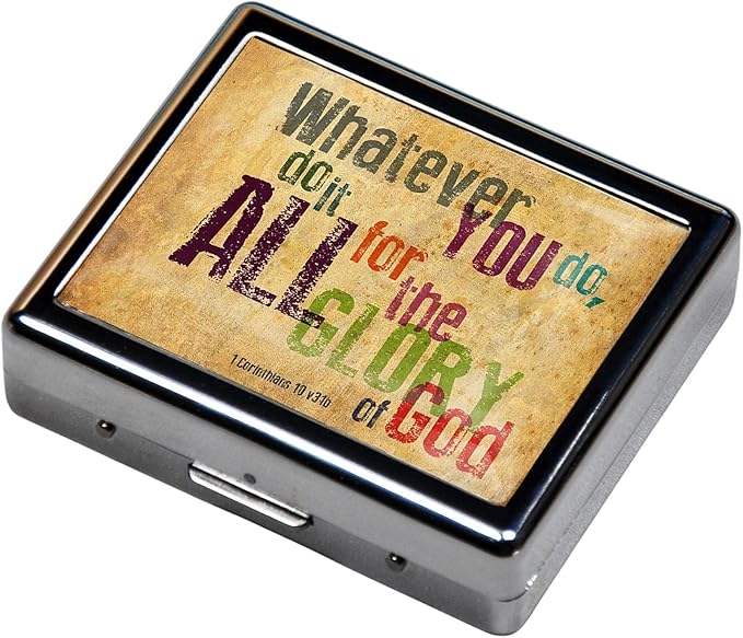 Silver Vintage Pill Box 7 Day Metal Pill Box with Mirror and 8 Compartments Cute Travel Pill Organizer for Purse (Christian Bible Verse)