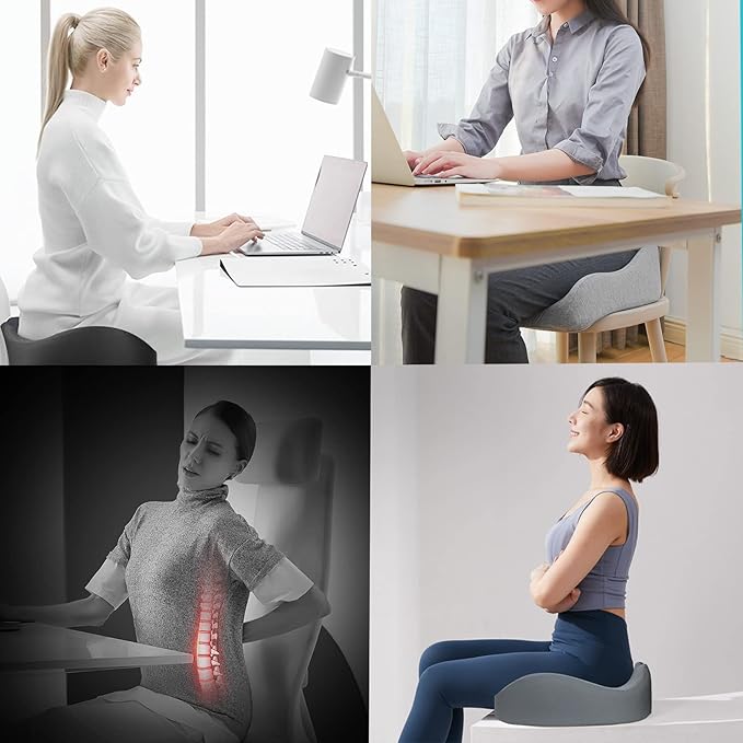 Pressure Relief Seat Cushion for Long Sitting Hours on Office, Home Chair, Car Memory Foam Office Chair Cushion for Back, Coccyx, Tailbone Pain Relief（Black）