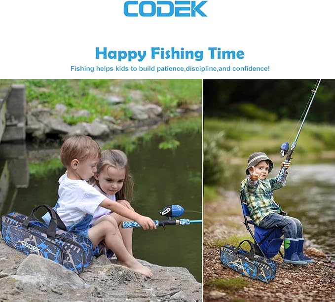 CODEK Kids Fishing Pole Set with Full Starter Kits 2 Set Portable Telescopic Fishing Rod and Spincast Reel Cambos with a Fishing Net and 2 Buckets for Boys Girls and Youth