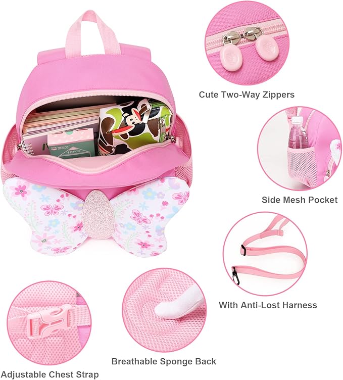 SUN EIGHT Toddler Backpack for Girls Kids Backpack Cute 3D Cartoon School Bag for Baby Boy Girls 1-5 Years Baby Backpack (Butterfly)