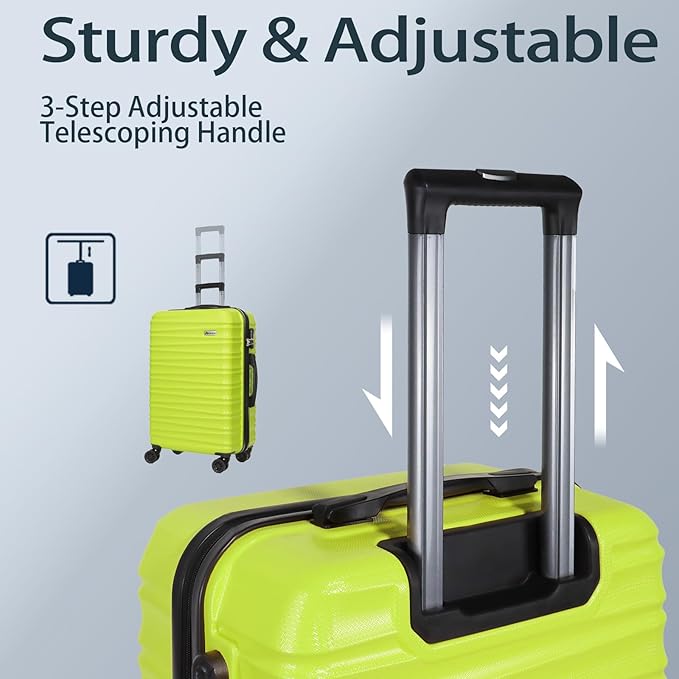 Luggage Set 3 Pieces (20/24/28) -Suitcase Set - Carry on Luggage with Wheels - Check-in Luggage - PC + ABS Durable Suitcase Rotating Silent Wheels Hardside Luggage with Spinner Wheels,5pcs (Lime)
