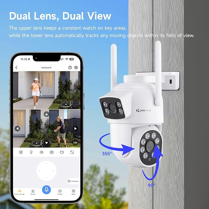 YEEWISE 2K Wi-Fi 6 Wireless Security Camera System with 12" Monitor, Dual Lens WiFi Security Cameras with 360° Pan Tilt & Auto Tracking, 16CH NVR with 1TB HDD, 5G&2.4G WiFi, 24/7 Record,Plug-in Power