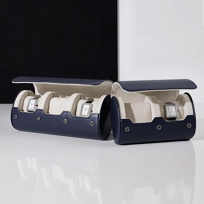 Oirlv Luxury Leather Watch Organizer Case Watch Box for Mens Jewelry Gift Box for Birthday Fathers Day Anniversary(3 slots, Royal Blue)