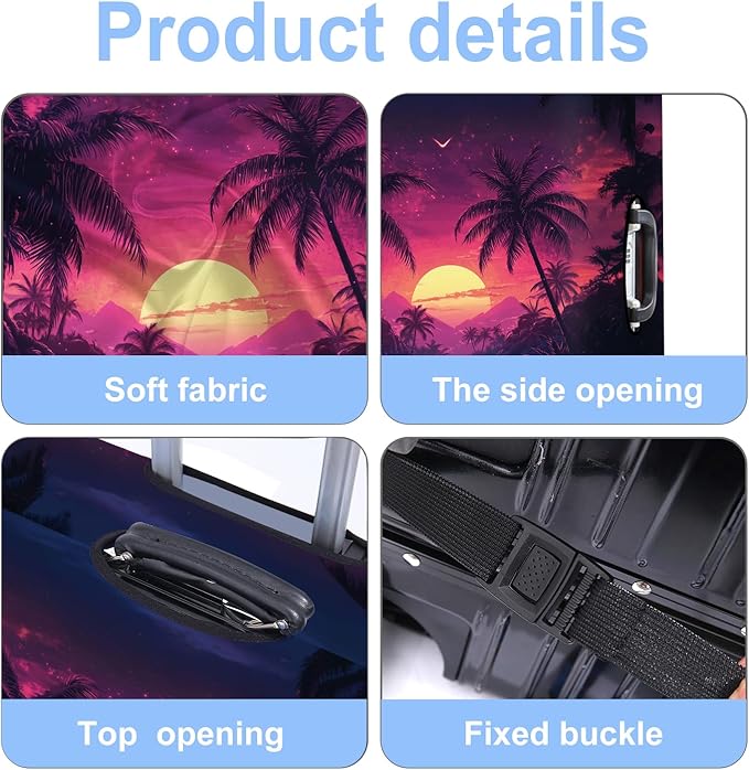 Luggage Cover Washable Suitcase Protector Anti-scratch Suitcase cover Fits 20-34 Inch Luggage (Coconut trees, XL(32-34inch suitcase))