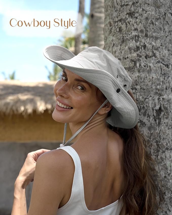 FURTALK Sun Hats for Women Ponytail UPF 50+ Beach Summer Hat Wide Brim Packable Cowboy Hat
