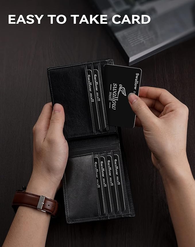 Swallowmall Mens Wallet Rfid Blocking Leather Wallet for Men Bifold Wallets with 1 ID Window 16 Card Slot