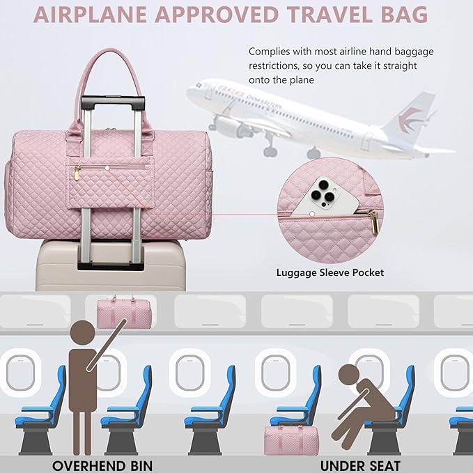 Women Duffle Weekender Travel Bag: Large Duffel Bags with Shoe Compartment Carry On Overnight Tote Bag with Wet Pocket Toiletry Bags Weekend Gym Yoga Hospital Bag for Labor and Delivery Pink 3Pcs Set