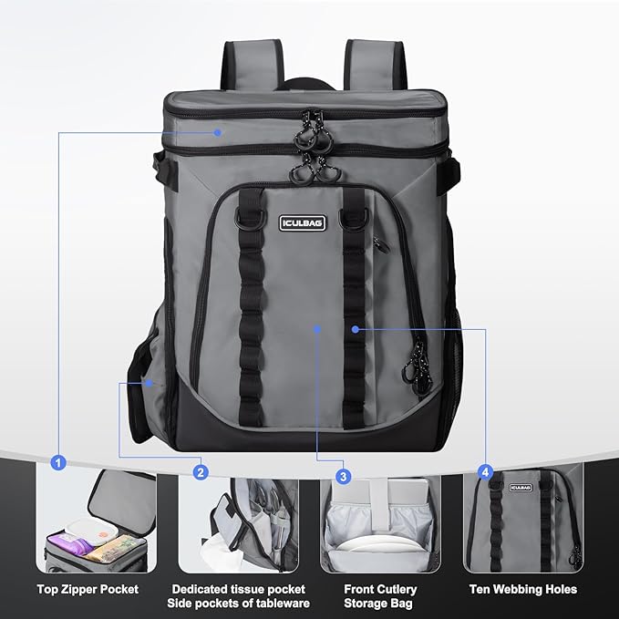 Beach Cooler Backpack for Men 36cans Insulated Backpack Cooler Lunch Bag for Women Camping Hiking Picnic Travel for 18 Hours Cooling 30L