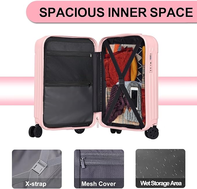 Krute 28 inch Luggage with Spinner Wheels Checked Suitcases with USB Port and Cup Holder TSA Lock PC+ABS Hardside Luggages
