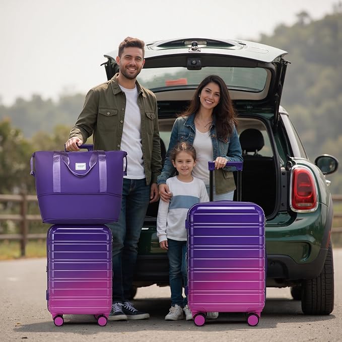 LARVENDER Luggage Sets 5 Piece Hardside Expandable Suitcase with Wheels Lock,PC+ABS Hardside Lightweight Rolling Suitcase for Women and Men,Midnight Berry