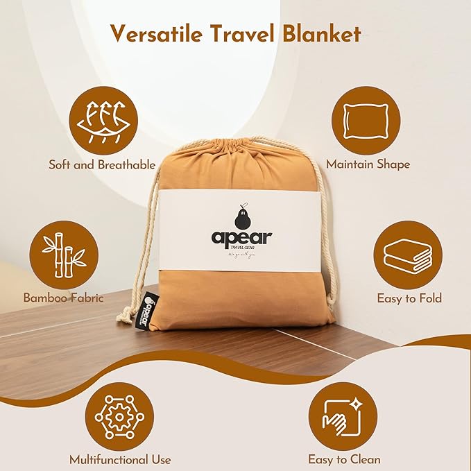 16-in-1 Compact Travel Blanket with Bag – Reversible, Ultra Soft Bamboo Airplane Blanket with Hidden Pocket - Lightweight & Packable for Flights, Camping, Picnic, Travel Essentials