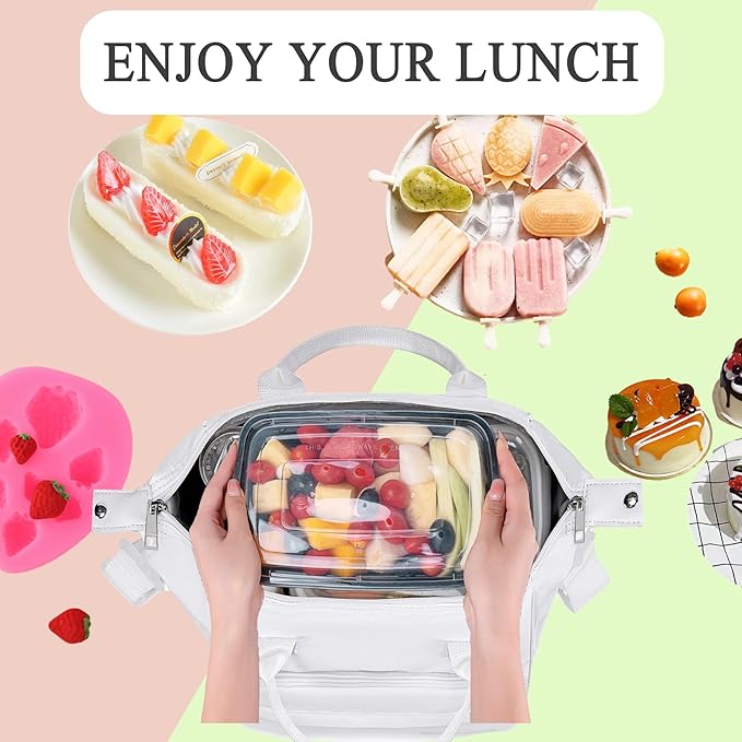 TuErCao White Lunch Bag Fits Bento Boxes, Snack and Foods, Cooler Bags Insulated Lunch Box for Women for Work