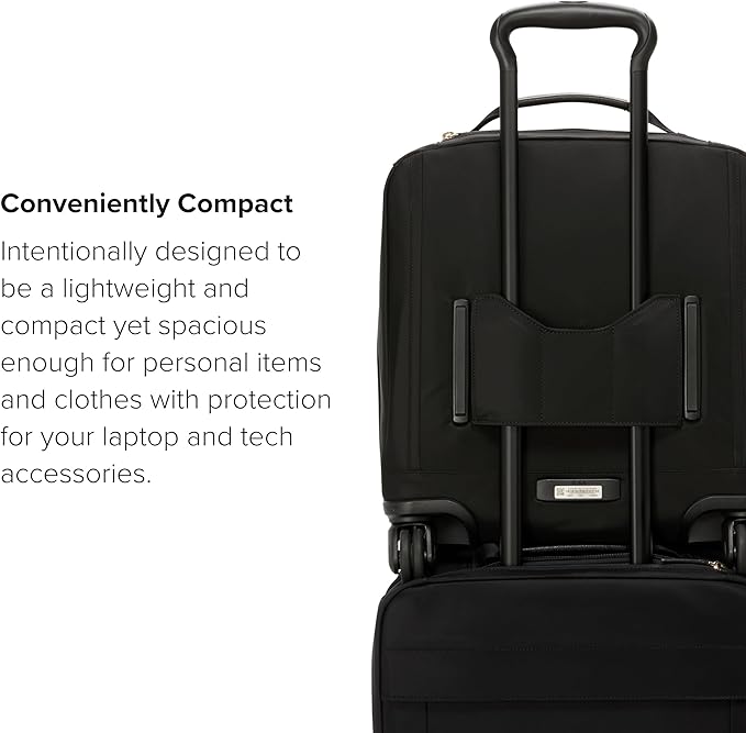 TUMI - Voyageur Leger 4 Wheeled Luggage - Women's Lightweight and Spacious, Sleek Silhouette, Durable Premium Suitcase - 16" Compact Carry-On, Black with Gold Hardware
