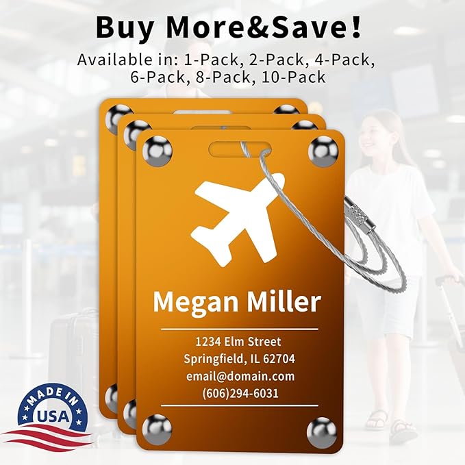 Personalized Luggage Tags for Suitcases, Engraved Stainless Steel Custom Luggage Tags for Cruise Travel, Suitcase Identifier Metal Name Baggage Tag, Bag Tags for Men Women Kids Backpacks