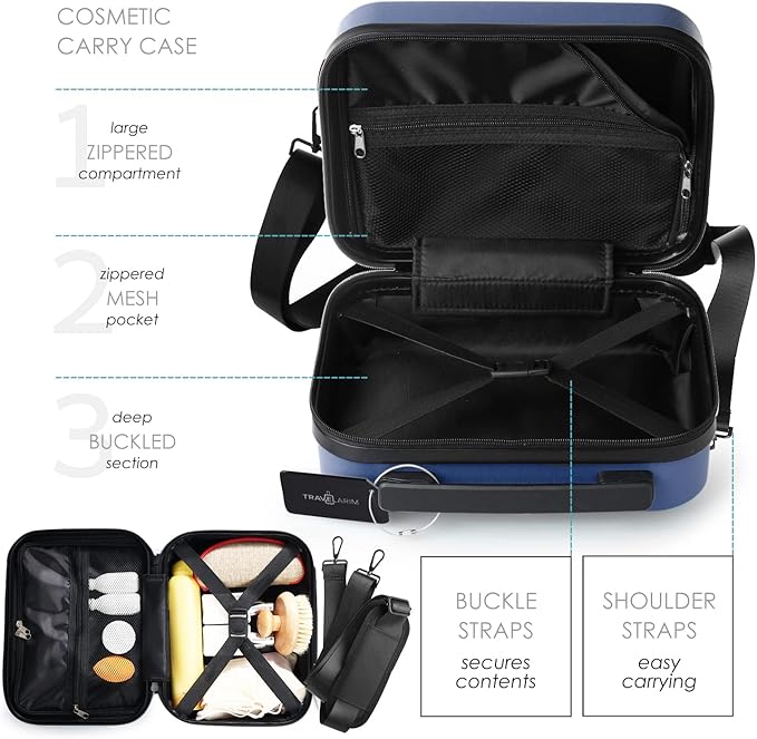 22 Inch Carry On Luggage 22x14x9 Airline Approved, Carry On Suitcase with Wheels, Hard-shell Carry-on Luggage, Durable Luggage Carry-On, Navy Small Suitcase with Cosmetic Case