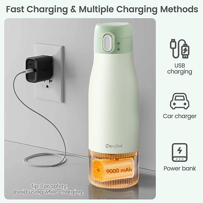Portable Bottle Warmer for Travel, 3 Min Fast Heating for Breastmilk & Water, 12 Oz Milk Warmer with 5-Level Smart Temp Control, 9000mAh Battery to Meet Your All-Day Needs