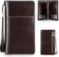 Top Grain Leather Travel Passport Wallet Holder for Man & Woman, Handmade with Three-Layer for 4 Passports & Multi Cards, RFID Blocking Large Capacity for Cards/Passports/Tickets, Coffee