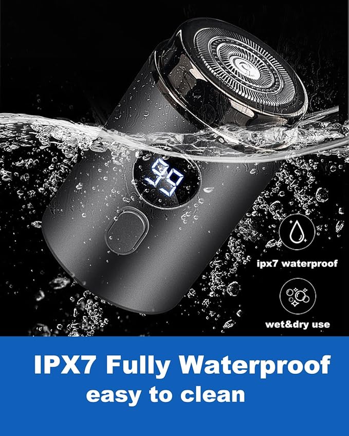 Electric Mini Razor Pockets Shaver for Men,Floating Big Shave Head Quick Shave, Waterproof IPX7 Mini Portable Shaver,USB C Charge LED Power Display Mini Trimmer, Great for Travel,Car,Home Use (Gray)