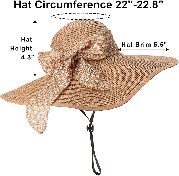 DRESHOW Beach Hats for Women Big Straw Wide Brim Summer Hat Floppy Foldable Roll up Cap Sun Hat UPF 50+