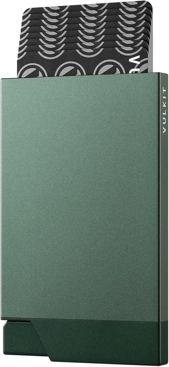 VULKIT Pop up Card Holder Minimalist Credit Card Holder RFID Blocking Slim Metal Card Case for Men or Women(Midnight Green)