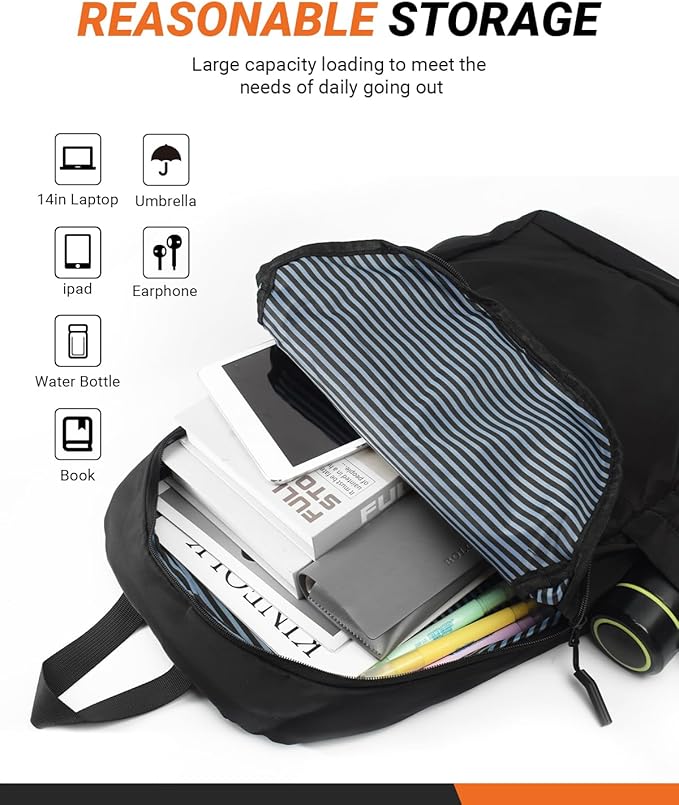 Multi-Pocket Laptop Backpack, 24L Capacity, Fits 14-inch Laptop, 16.9x12.6x5.5 inches, 1.1 lbs, Black/Navy/Gray (GREY)