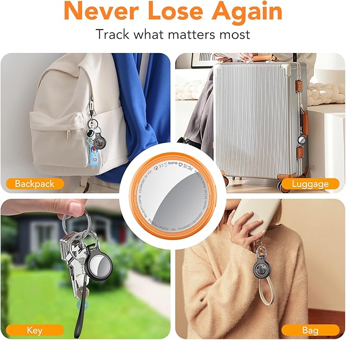 2025 New [Apple MFi Certified] (iOS Only) Air Tracker Tag-4 Pack, Bluetooth Tracker for Apple Find My, Replaceable Battery, Key Finder and Item Locator Smart Tag for Keys, Bags, Luggage, Pet, (Orange)