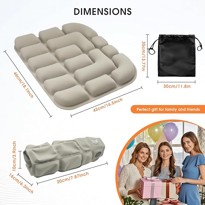 3D Inflatable Seat Cushion for Pressure Relief - Airplane Travel Air Sitting Pad with Storage Bag, Portable Inflatable Seats Cushions for Car Chair Camping Wheelchair Stadium Bleacher, Khaki