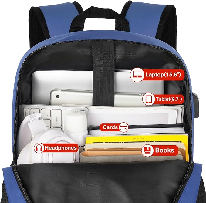 17.3 inch School Backpack,Classic Bookbag Backpack with USB Port for High School College Students Travel