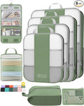 8 Set Compression Packing Cubes for Travel Essentials,Compressible Expandable Packing Cubes for Suitcase,OlarHike Luggage Organizer Bags for Travel,Handy Helper for Organizing Clothes(Matcha Green)