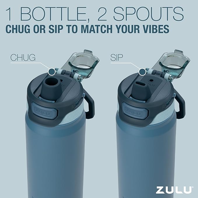 ZULU Powerfill Pro 40oz Stainless Steel Water Bottle with Quick Fill Lid, Triple Walled Vacuum Insulated Metal, Leak Proof Locking Lid, Sip and Chug, Reusable BPA Free, High Tide