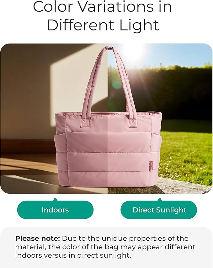 BAGSMART Tote Bag for Women, Lightweight Puffy Tote Bag with Compartments Shoulder Bag Handbag for Travel, Work, Gym,