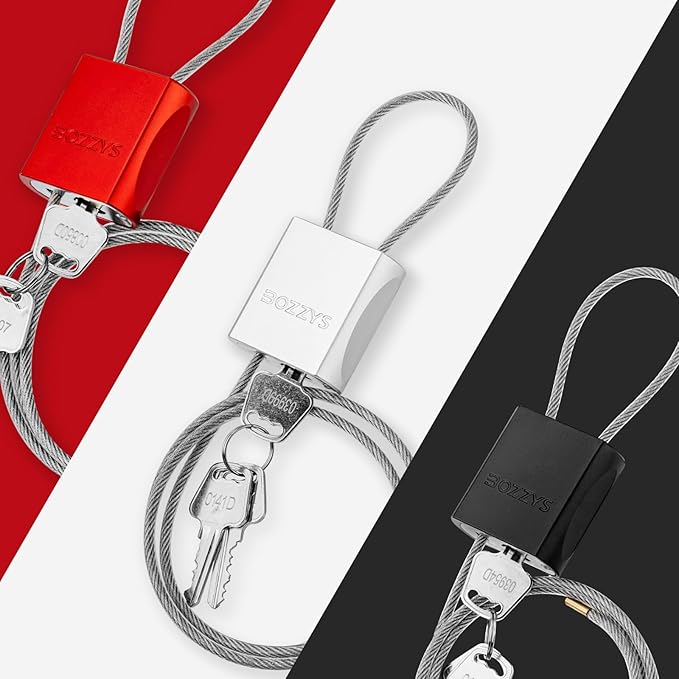 Adjustable Cable Locks with 3 Keys | 6.56ft L x 1/6in D Aluminum Steel Cable Padlock for Bikes, Gate, Lockers & Outdoor Gear | Keyed Different & Red