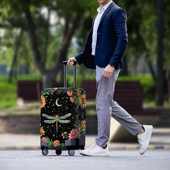 Dragonfly Luggage Cover for Womenn Girl Anti-Scratch Suitcase Covers Fit 30-32 Inch Travel Luggage Covers for Suitcase Star and Moon Luggage Cover Protector Decor Elastic Baggage Case