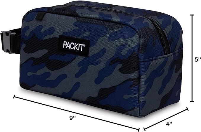 PackIt Freezable Snack Box, Sporty Camo Charcoal Navy, Built with ECOFREEZE Technology, Collapsible, Reusable, Zip Closure with Buckle Handle, Great for All Ages and Fresh Snacks on the go
