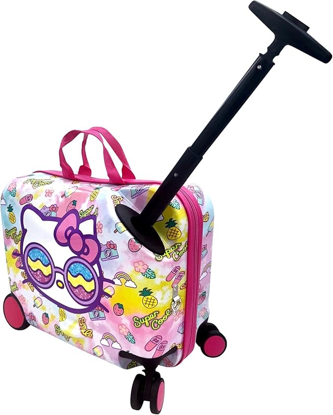 Fast Forward Ride-On 18" Suitcase For Kids/Tow-Along Toddler Carry-On Luggage With Wheels (Hello Kitty)